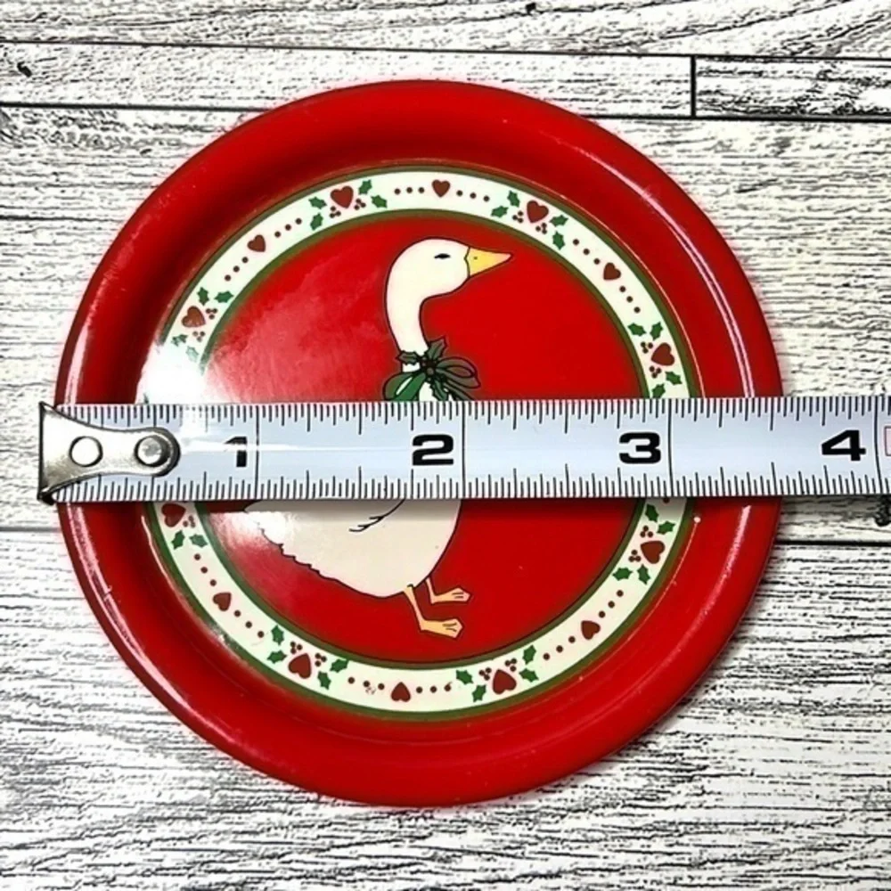 Vintage Aluminum Tin Christmas Geese Coaster Set (8)